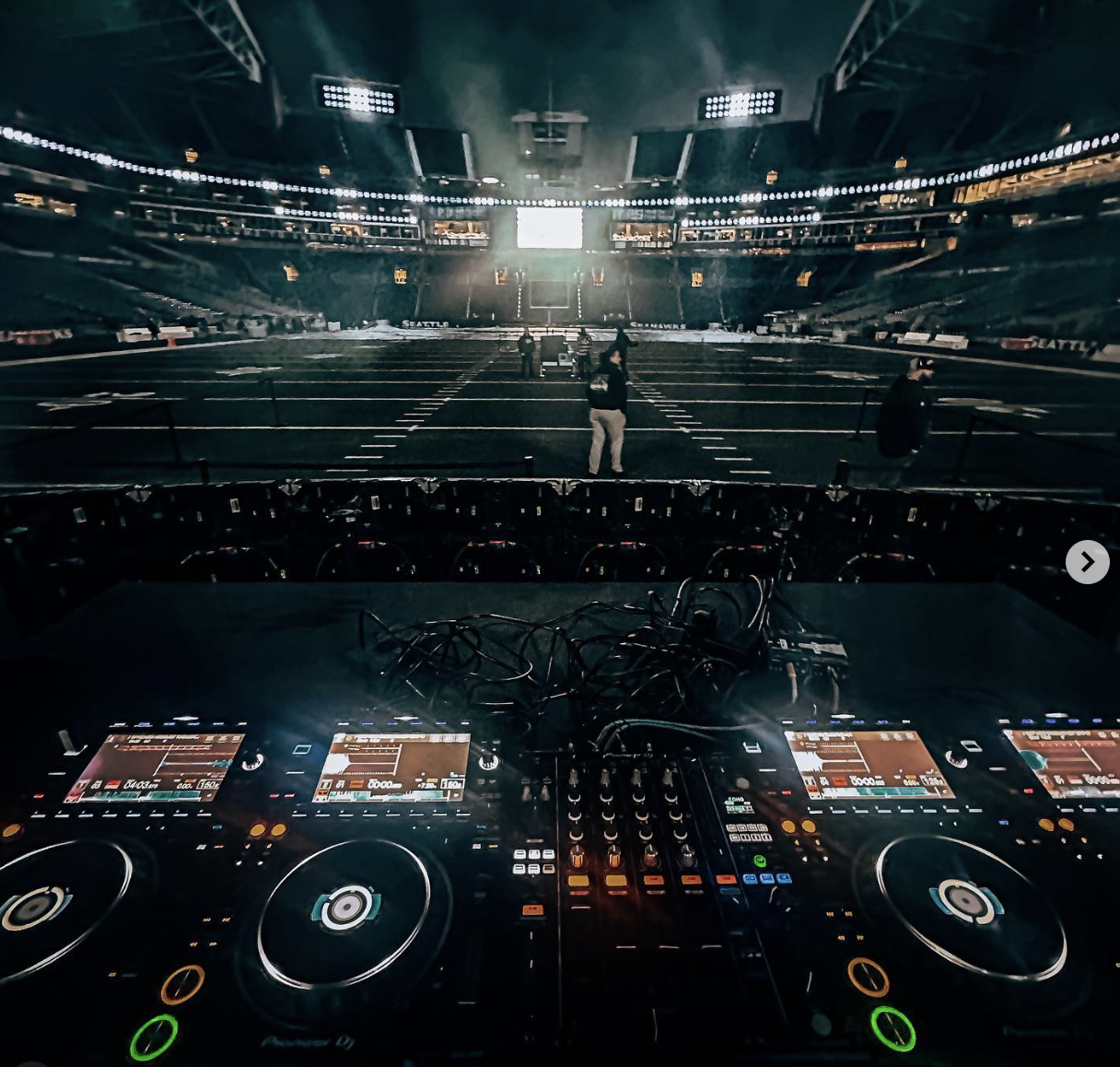 Stadium DJ and audio control at a Seahawks event